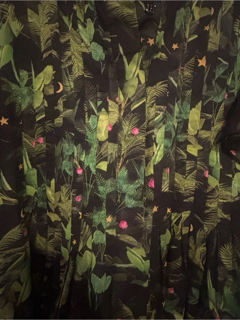 Cynthia Rowley Black Maxi Dress with Green Botanical Print and Pink Accents